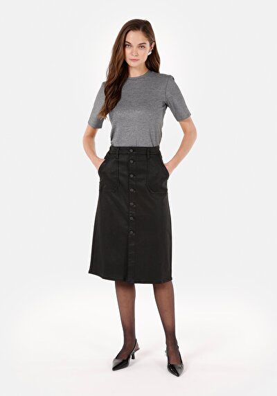 Afficher les détails de Jupe Noir Regular Fit Droit Flanelle Mdi Femme