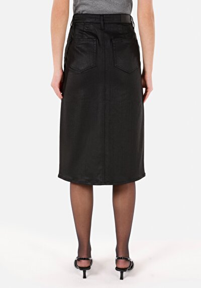 Afficher les détails de Jupe Noir Regular Fit Droit Flanelle Mdi Femme
