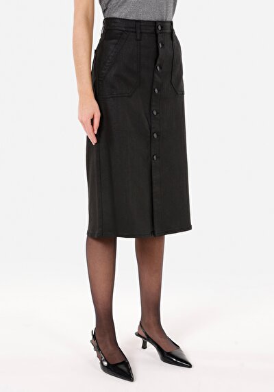 Afficher les détails de Jupe Noir Regular Fit Droit Flanelle Mdi Femme