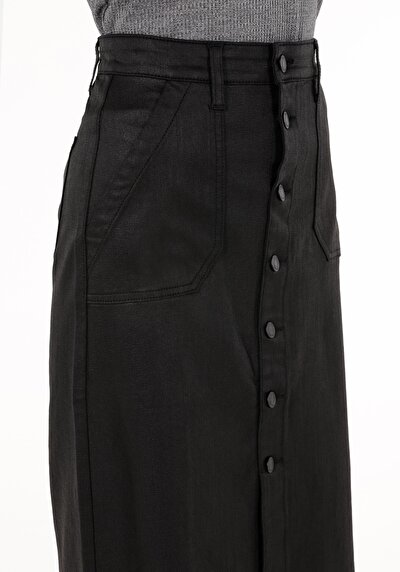 Afficher les détails de Jupe Noir Regular Fit Droit Flanelle Mdi Femme
