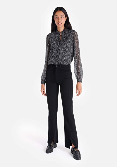 Image de 729 Maggy Pantalon Bleu Slit Hem High Rise En Regular Fit Femme
