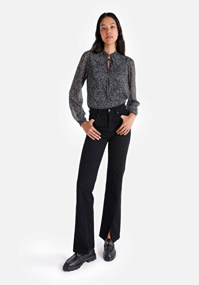 Image de 729 Maggy Pantalon Bleu Slit Hem High Rise En Regular Fit Femme