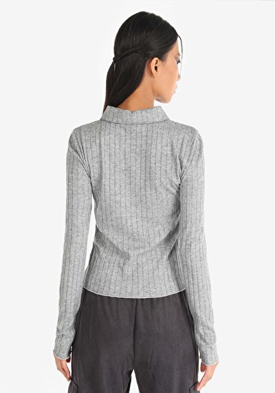 Image de T-shirt À Manches Longues Gris Slim Fit  Femme