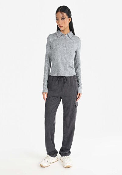 Image de T-shirt À Manches Longues Gris Slim Fit  Femme