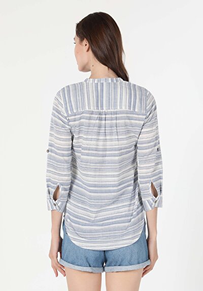 Image de Chemisier À Manches Longues Bleu Regular Fit Femme