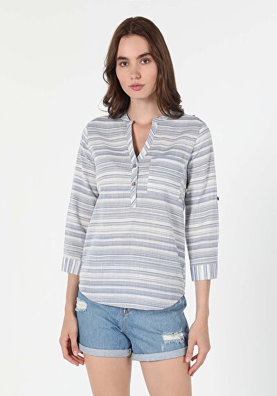 Image de Chemisier À Manches Longues Bleu Regular Fit Femme