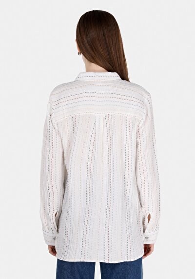 Image de Chemise À Manches Longues Blanc Regular Fit Rayé Mousseline Femme
