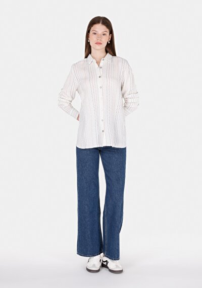 Image de Chemise À Manches Longues Blanc Regular Fit Rayé Mousseline Femme
