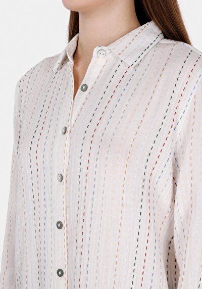 Image de Chemise À Manches Longues Blanc Regular Fit Rayé Mousseline Femme