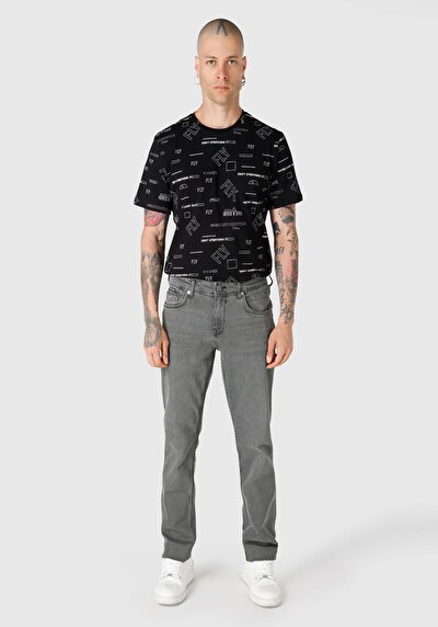 Afficher les détails de 044 Karl Pantalon Gris Straight Leg Low Rise En  Straight Fit Homme