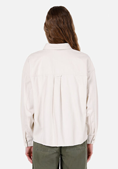 Image de Chemise À Manches Longues Ecru Regular Fit Droit Gabardine Femme