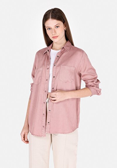 Image de Chemise À Manches Longues Rose Regular Fit Droit Gabardine Femme