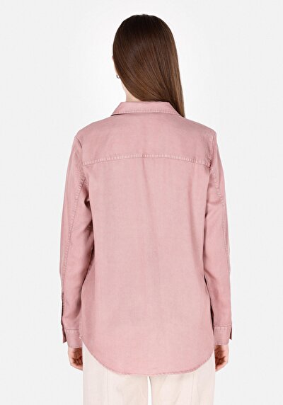 Image de Chemise À Manches Longues Rose Regular Fit Droit Gabardine Femme