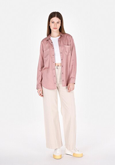 Image de Chemise À Manches Longues Rose Regular Fit Droit Gabardine Femme