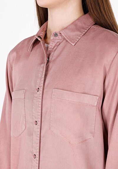 Image de Chemise À Manches Longues Rose Regular Fit Droit Gabardine Femme