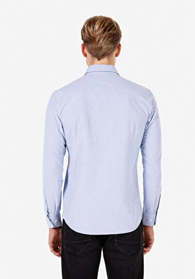 Image de Chemise À Manches Longues Bleu Slim Fit Droit Sergé Homme