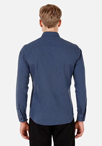 Image de Chemise À Manches Longues Marine Slim Fit Droit Sergé Homme