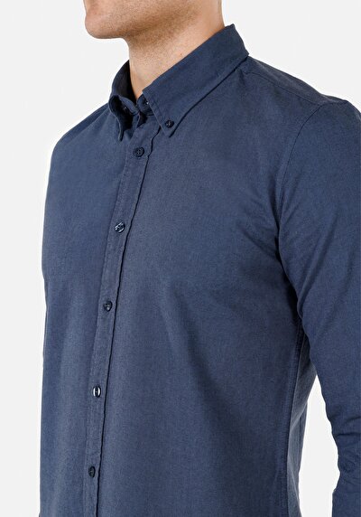 Image de Chemise À Manches Longues Marine Slim Fit Droit Sergé Homme