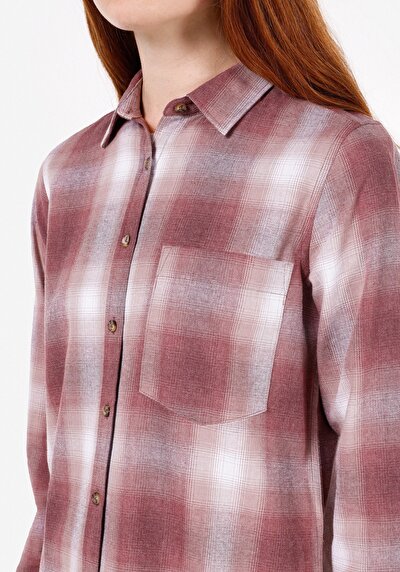 Image de Chemise À Manches Longues Rose Regular Fit Plaid Flanelle Femme