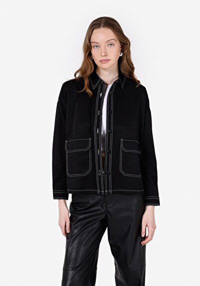 Image de Chemise À Manches Longues Noir Relaxed Fit Droit Uni Femme