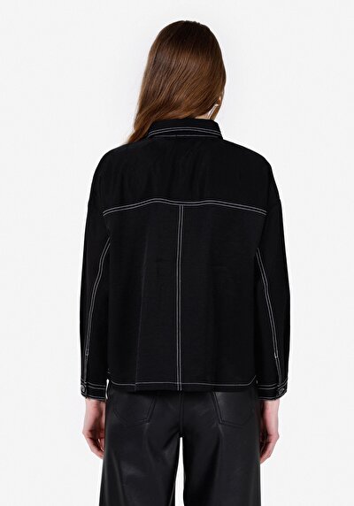 Image de Chemise À Manches Longues Noir Relaxed Fit Droit Uni Femme