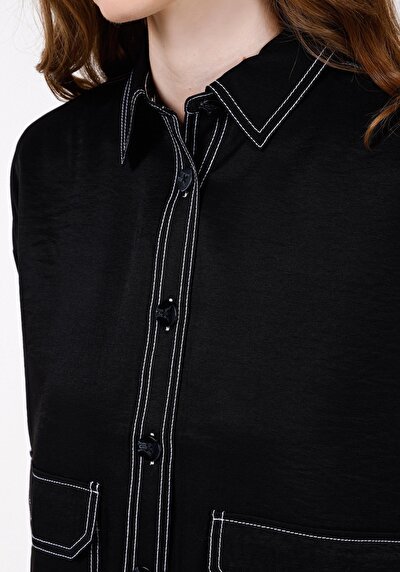 Image de Chemise À Manches Longues Noir Relaxed Fit Droit Uni Femme