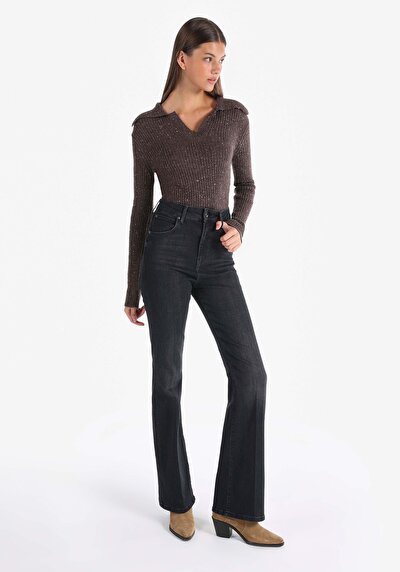 Afficher les détails de 719 Chrisa Pantalon Bleu Bootcut High Rise En  Regular Fit Femme
