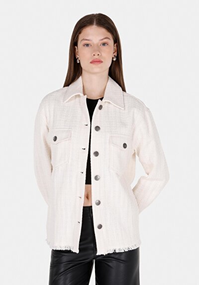 Image de Chemise À Manches Longues Ecru Regular Fit Droit Ratière Femme
