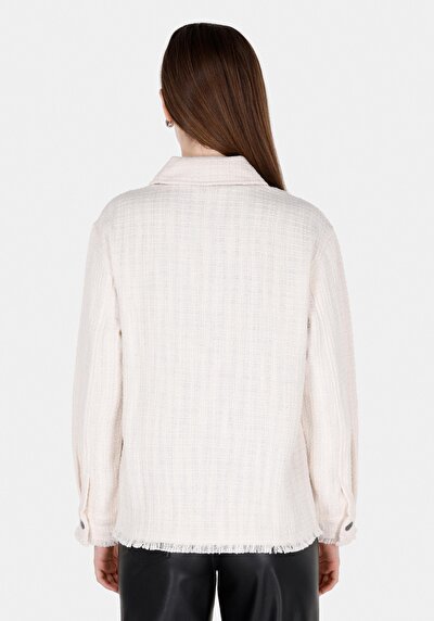 Image de Chemise À Manches Longues Ecru Regular Fit Droit Ratière Femme