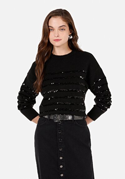 Image de Pull Noir Regular Fit Manches Longues  Femme