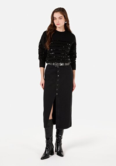 Image de Pull Noir Regular Fit Manches Longues  Femme