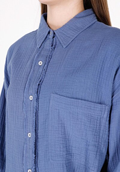 Image de Chemise À Manches Longues Bleu Relax Fit Droit Mousseline Femme