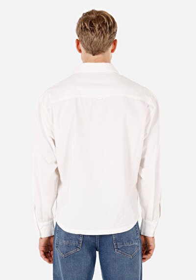 Image de Chemise À Manches Longues Blanc Boxy Fit Droit Double Face Homme