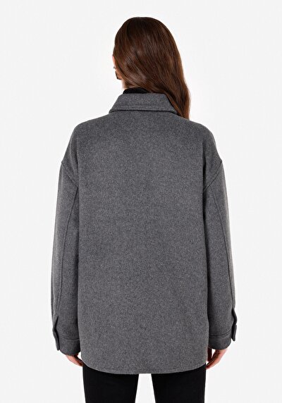Image de Chemise À Manches Longues Anthracite Relaxed Fit Plaid Flanelle Femme