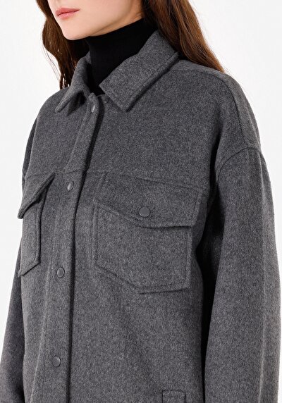 Image de Chemise À Manches Longues Anthracite Relaxed Fit Plaid Flanelle Femme