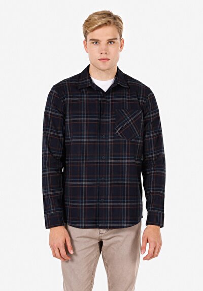 Image de Chemise À Manches Longues Marine Regular Fit Plaid Flanelle Homme