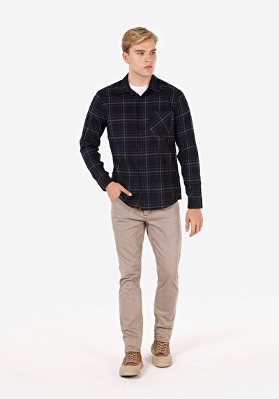 Image de Chemise À Manches Longues Marine Regular Fit Plaid Flanelle Homme