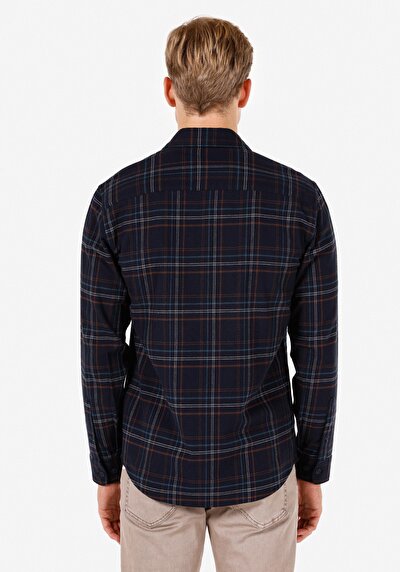 Image de Chemise À Manches Longues Marine Regular Fit Plaid Flanelle Homme