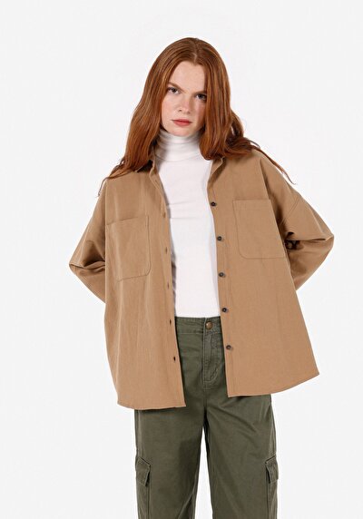 Image de Chemise À Manches Longues Marron Relaxed Fit Droit Ratière Femme