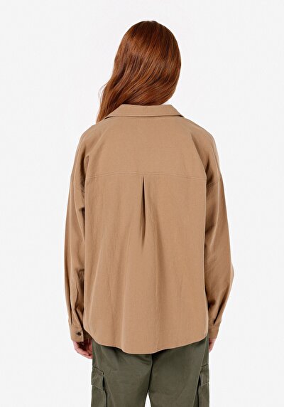 Image de Chemise À Manches Longues Marron Relaxed Fit Droit Ratière Femme