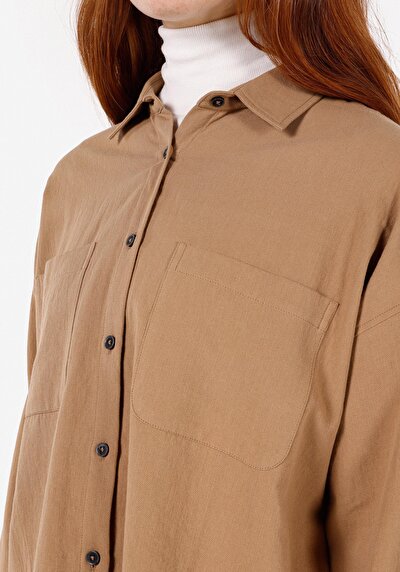 Image de Chemise À Manches Longues Marron Relaxed Fit Droit Ratière Femme
