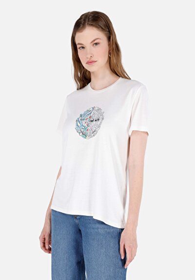 Image de T-shirt À Manches Courtes Blanc Regular Fit Imprimé Femme