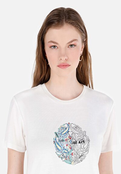 Image de T-shirt À Manches Courtes Blanc Regular Fit Imprimé Femme