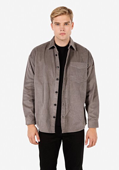 Image de Chemise À Manches Longues Gris Comfort Fit Droit Velours Homme