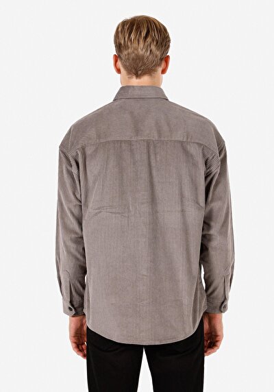 Image de Chemise À Manches Longues Gris Comfort Fit Droit Velours Homme