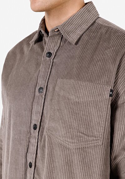 Image de Chemise À Manches Longues Gris Comfort Fit Droit Velours Homme