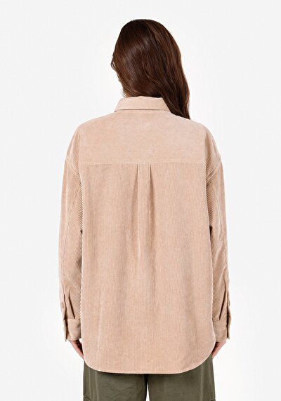 Image de Chemise À Manches Longues Beige Relaxed Fit Droit Velours Femme