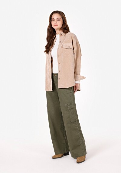 Image de Chemise À Manches Longues Beige Relaxed Fit Droit Velours Femme
