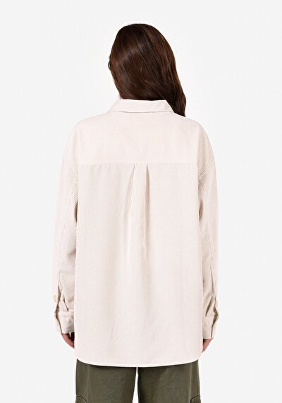 Image de Chemise À Manches Longues Ecru Relaxed Fit Droit Velours Femme