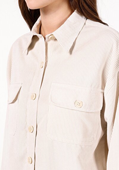 Image de Chemise À Manches Longues Ecru Relaxed Fit Droit Velours Femme